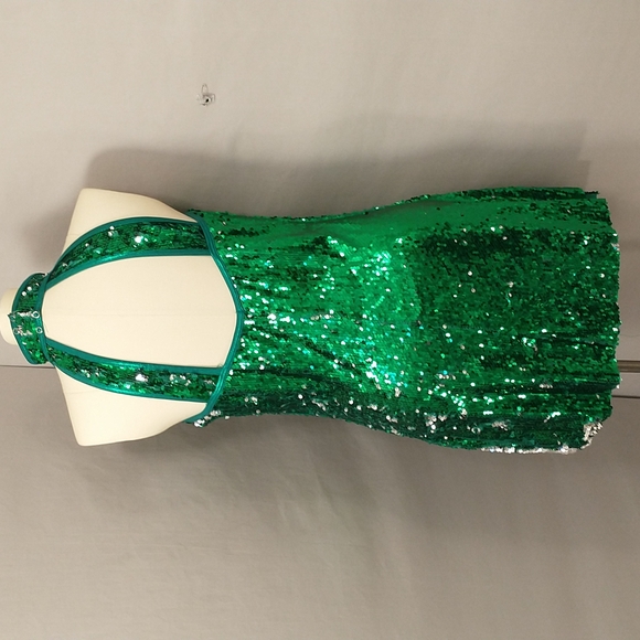 Sexy Emerald Green Sequin Mini Dress Dance Costume XXL Sparkley Bright USA Made - Picture 4 of 12